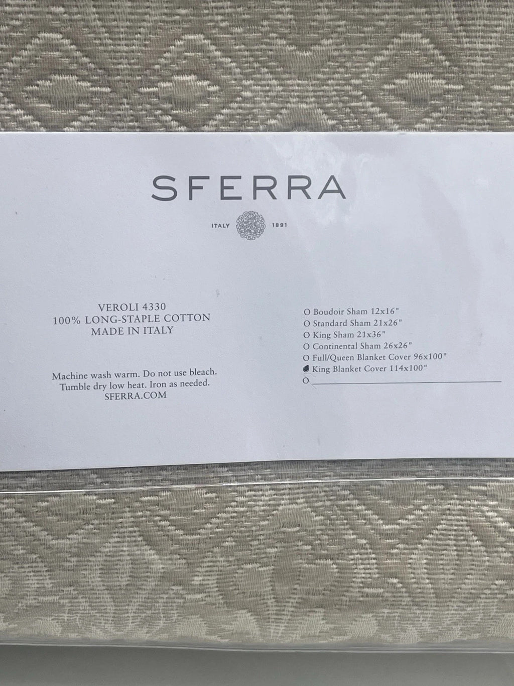 Sferra Veroli Khaki King Coverlet Textured Tile Motif 100% Cotton Italy NEW8
