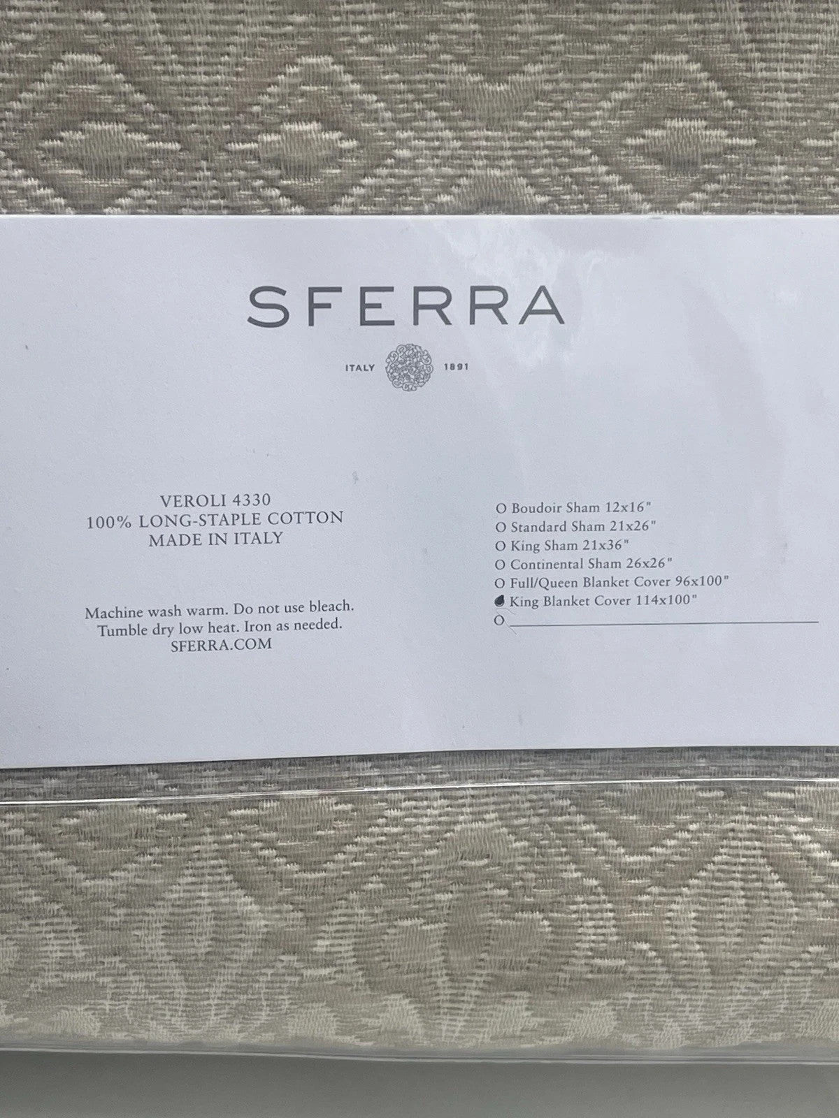 Sferra Veroli Khaki King Coverlet Textured Tile Motif 100% Cotton Italy NEW8
