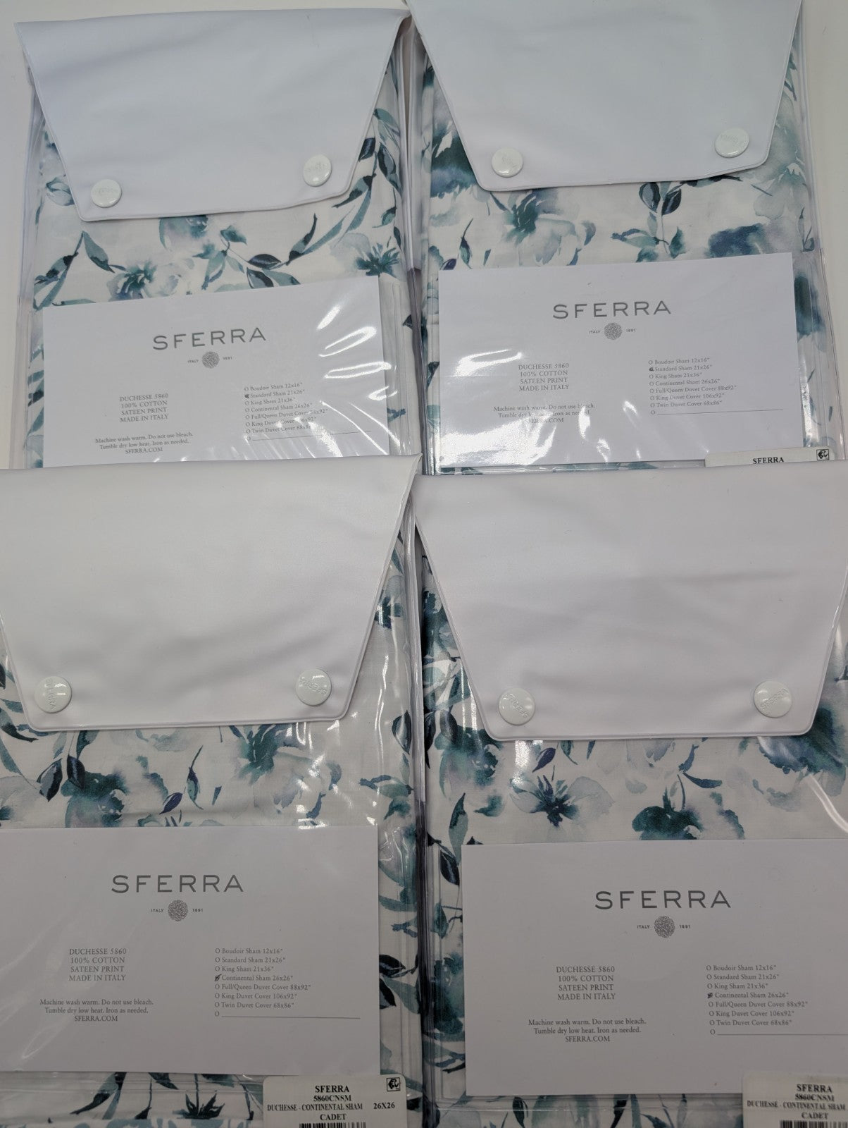 Sferra Duchesse Cadet Queen Duvet Sham Set 5PC Floral Print Reversible Italy NEW1