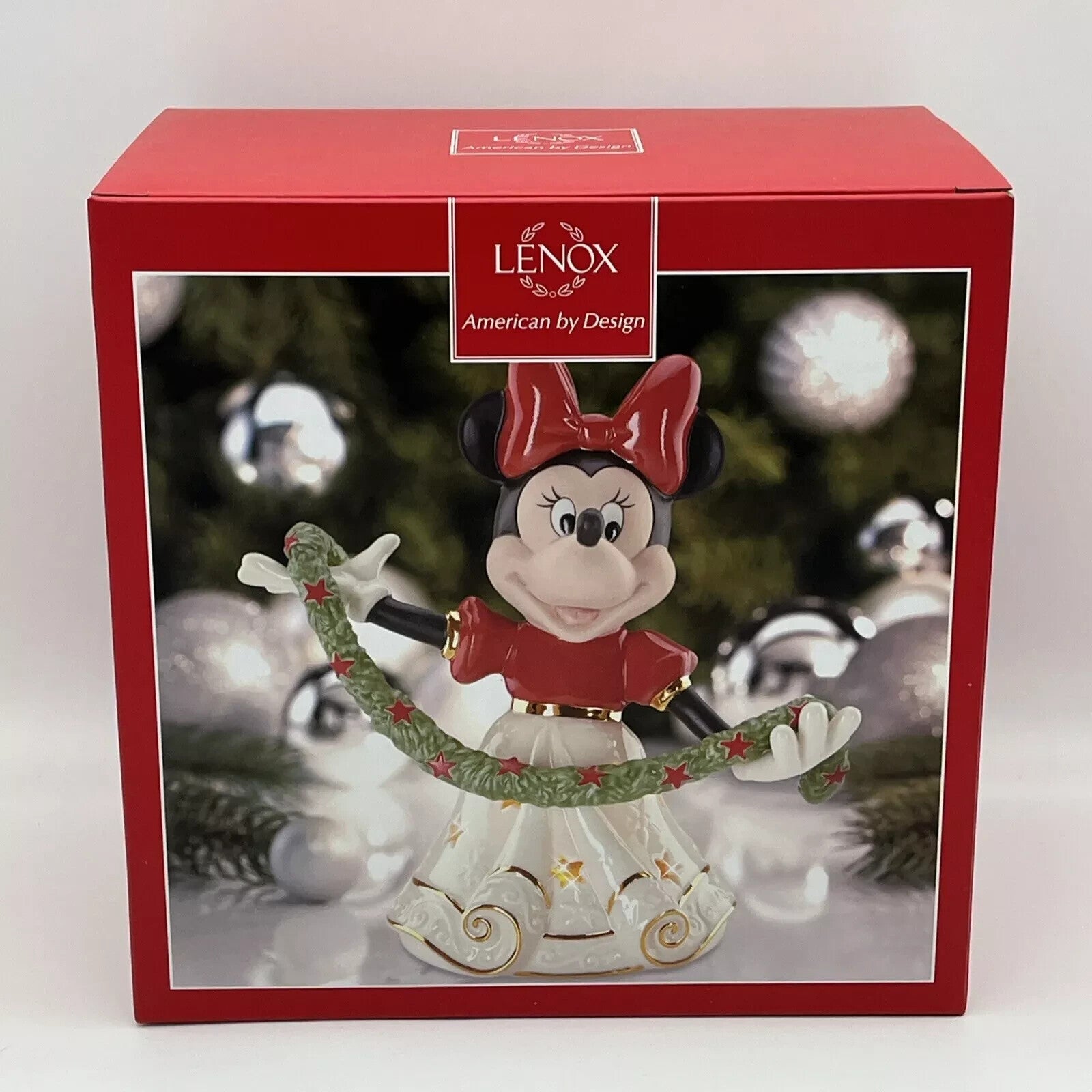Lenox Disney Lighted Merry Minnie Figurine Mouse With Garland 6.5" Christmas NEW6