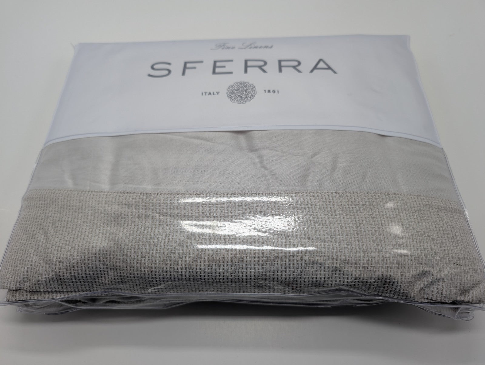 Sferra Carlotta Taupe Queen Duvet Textured Cuff Cotton Sateen Jacquard Italy NEW8