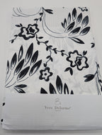 Yves Delorme Silhouette Queen Flat Sheet Black White Print Pink Cuff Percale NEW3