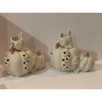 Lenox Pierced Pumpkin Candlestick Holders Pair Fall Halloween Thanksgiving NEW7