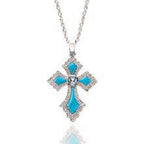 Lenox Turquoise Cross Necklace Blue Topaz Stone Sterling Silver Chain 18" NEW1