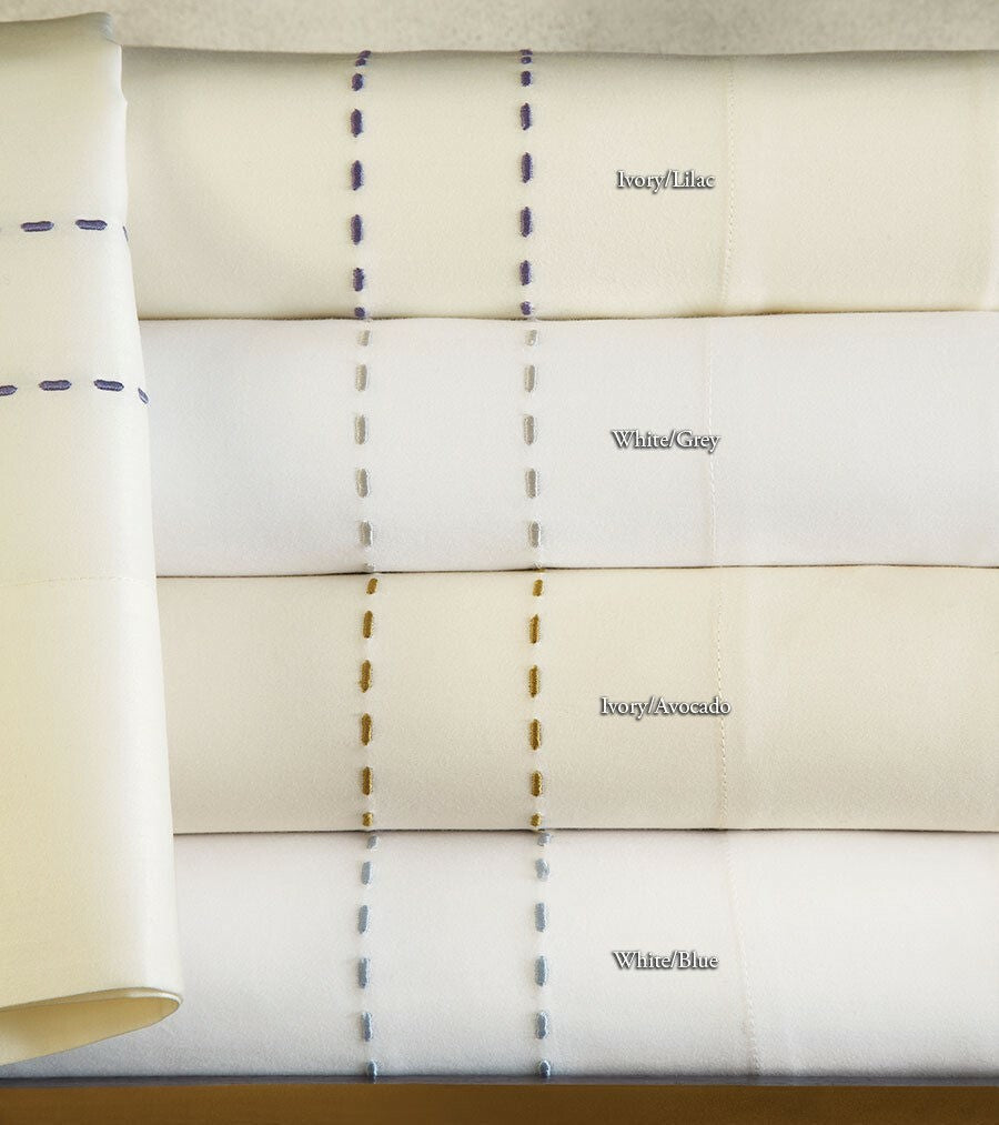Sferra P Som Ivory Queen Flat Sheet Lilic Pick Stitch Egyptian Cotton Italy NEW5
