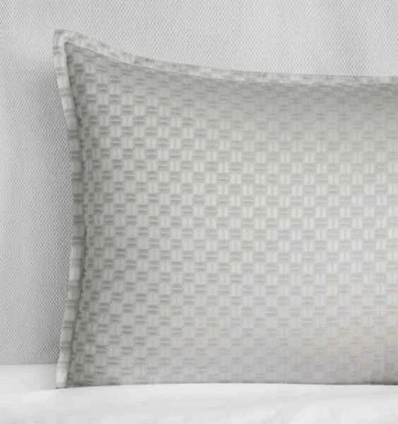 Sferra Macchia Grey Standard Shams Pair  Basketweave Cotton Jacquard Italy NEW1