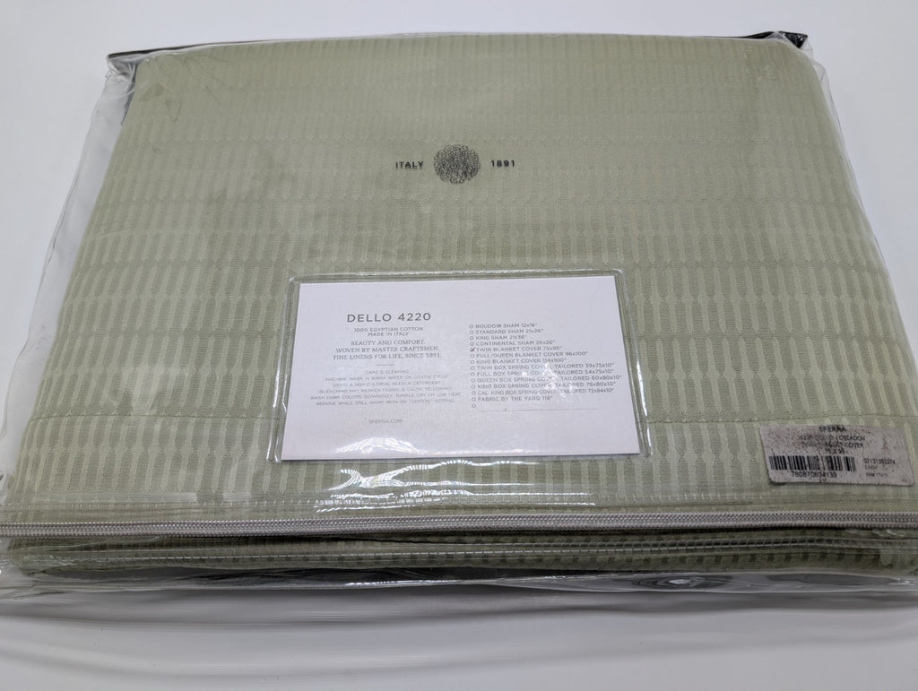 Sferra Dello Green Twin Coverlet Texture Diamond Motif Egyptian Cotton Italy NEW6