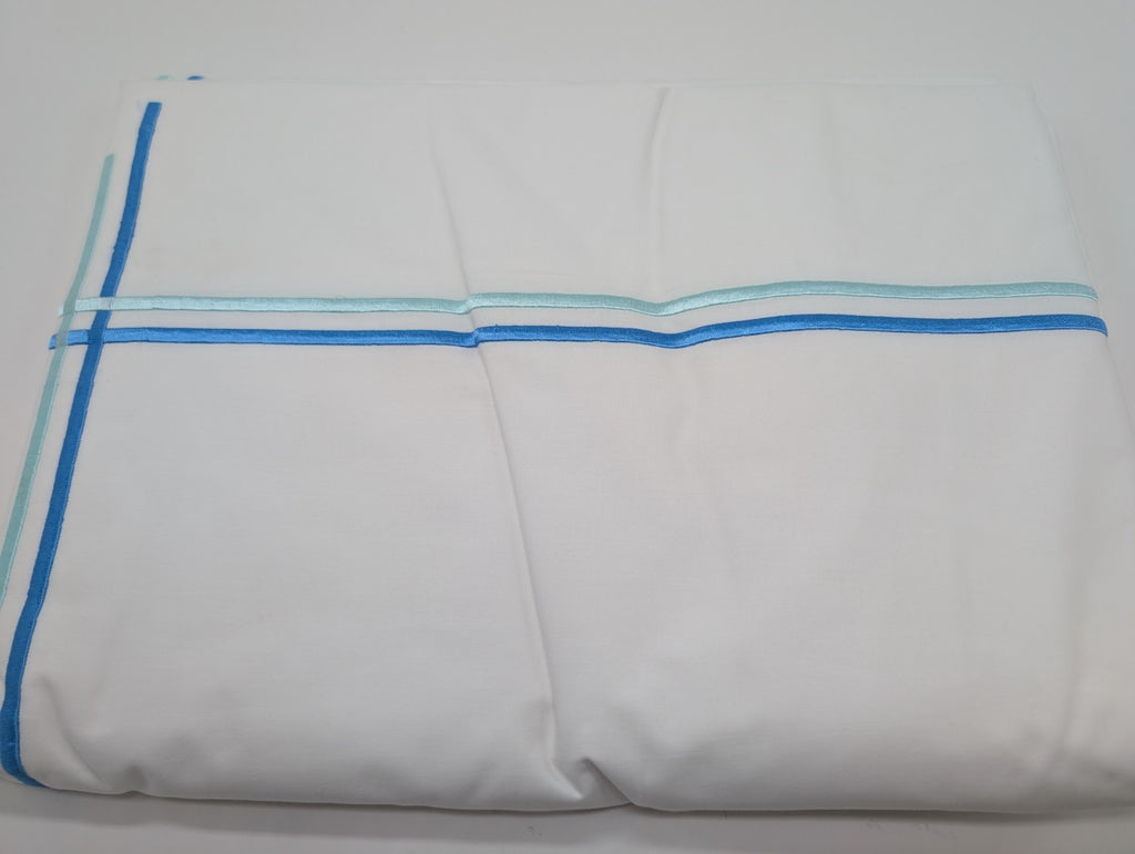 Sferra Tratto White Queen Duvet Blue Satin Stitch Line Embroidery Italy NEW16
