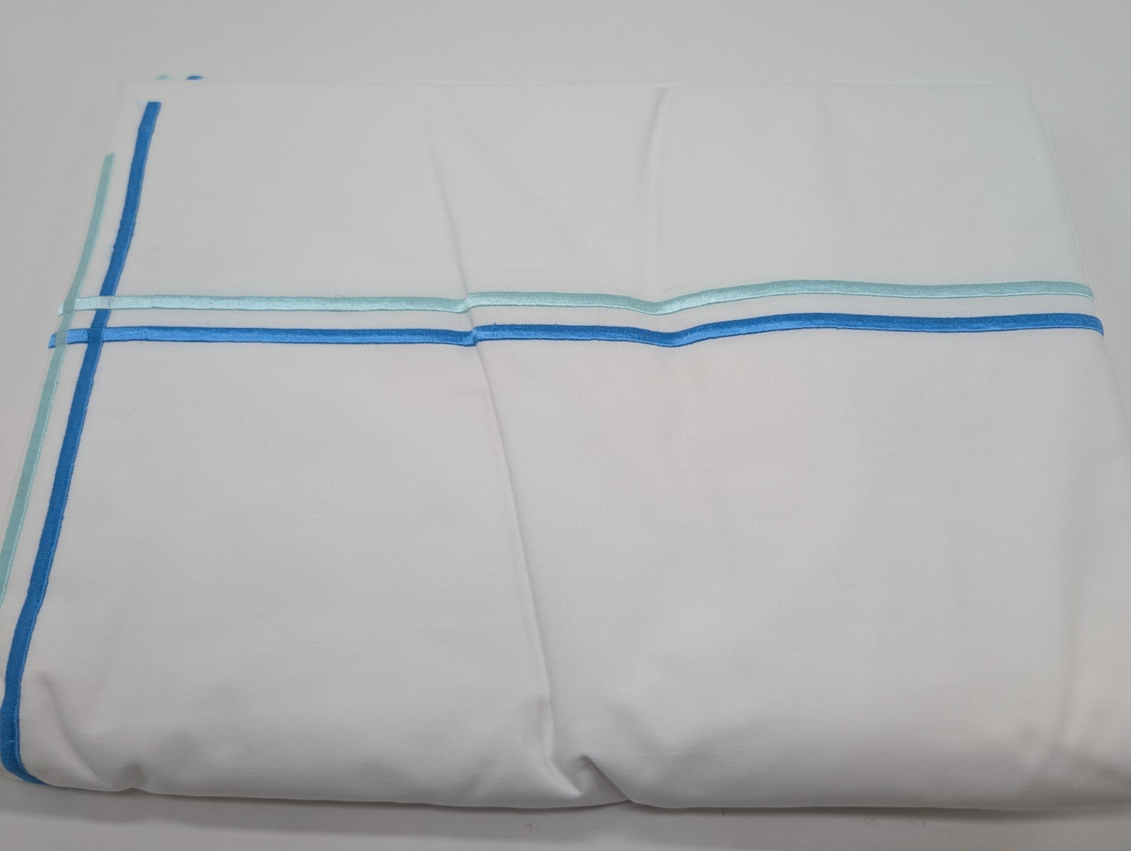 Sferra Tratto White Queen Duvet Blue Satin Stitch Line Embroidery Italy NEW16