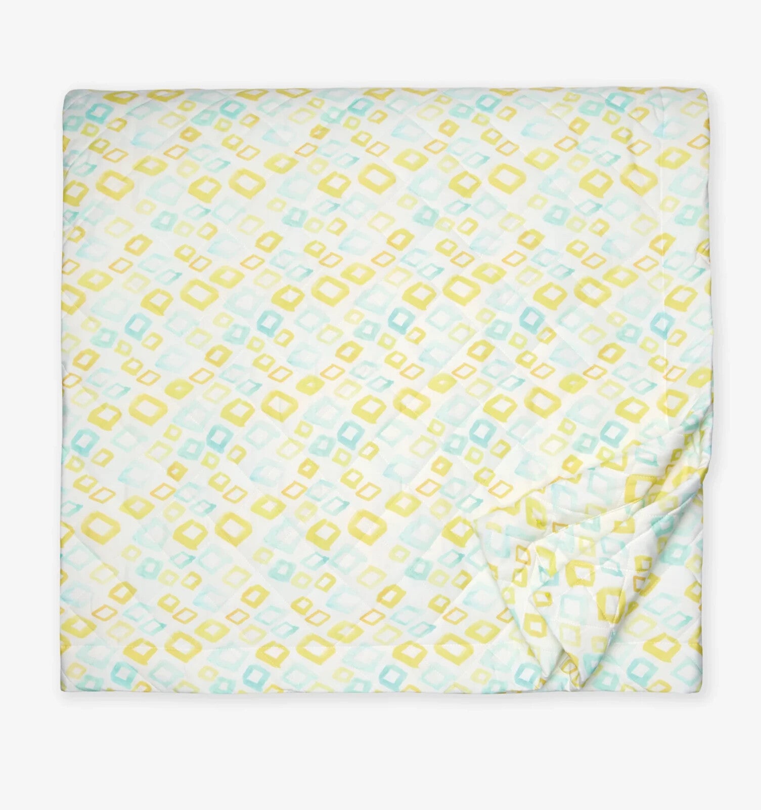 Sferra Geometrico Queen Quilt Aqua Yellow Diamond Cotton Percale Print Italy NEW3