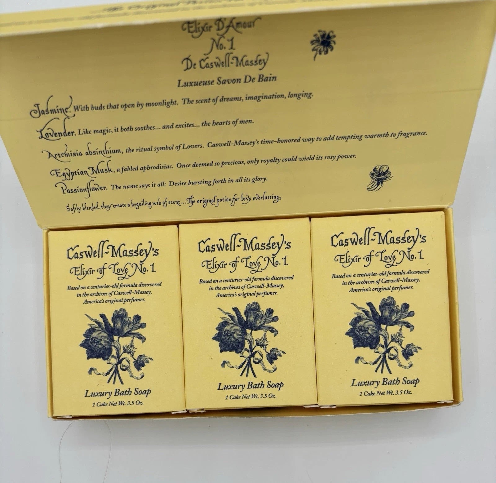 Caswell Massey Elixir of Love No. 1 Luxury Bath Soap 3 Bars 3.5 oz Each Gift NEW13