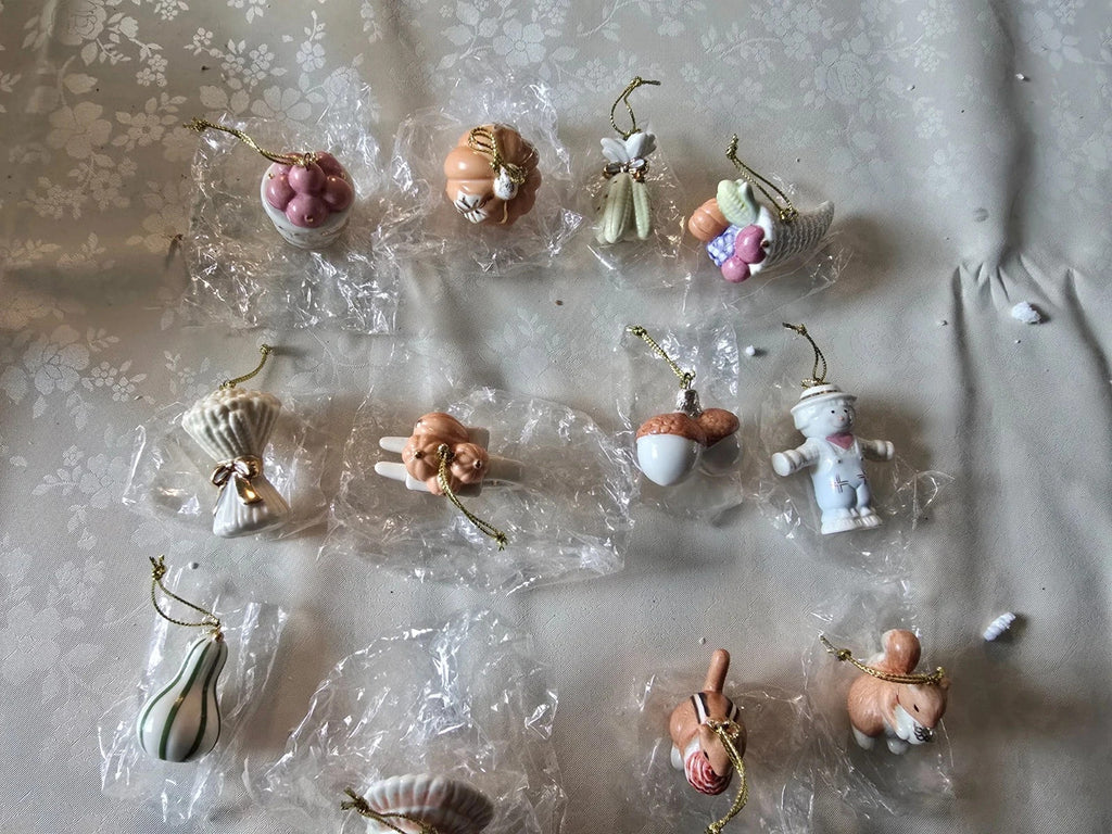 Lenox Autumn Delights Miniature Tree Ornaments 12 Thanksgiving Turkey Corn NEW4