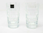 Rogaska Crystal Quoin Highball Glasses Pair Hand Cut Grid Design Gift NEW IN BOX1