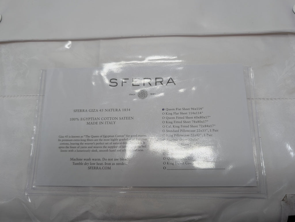 Sferra Giza 45 Natura White Queen Flat Sheet Egyptian Cotton Sateen Jacquard NEW5