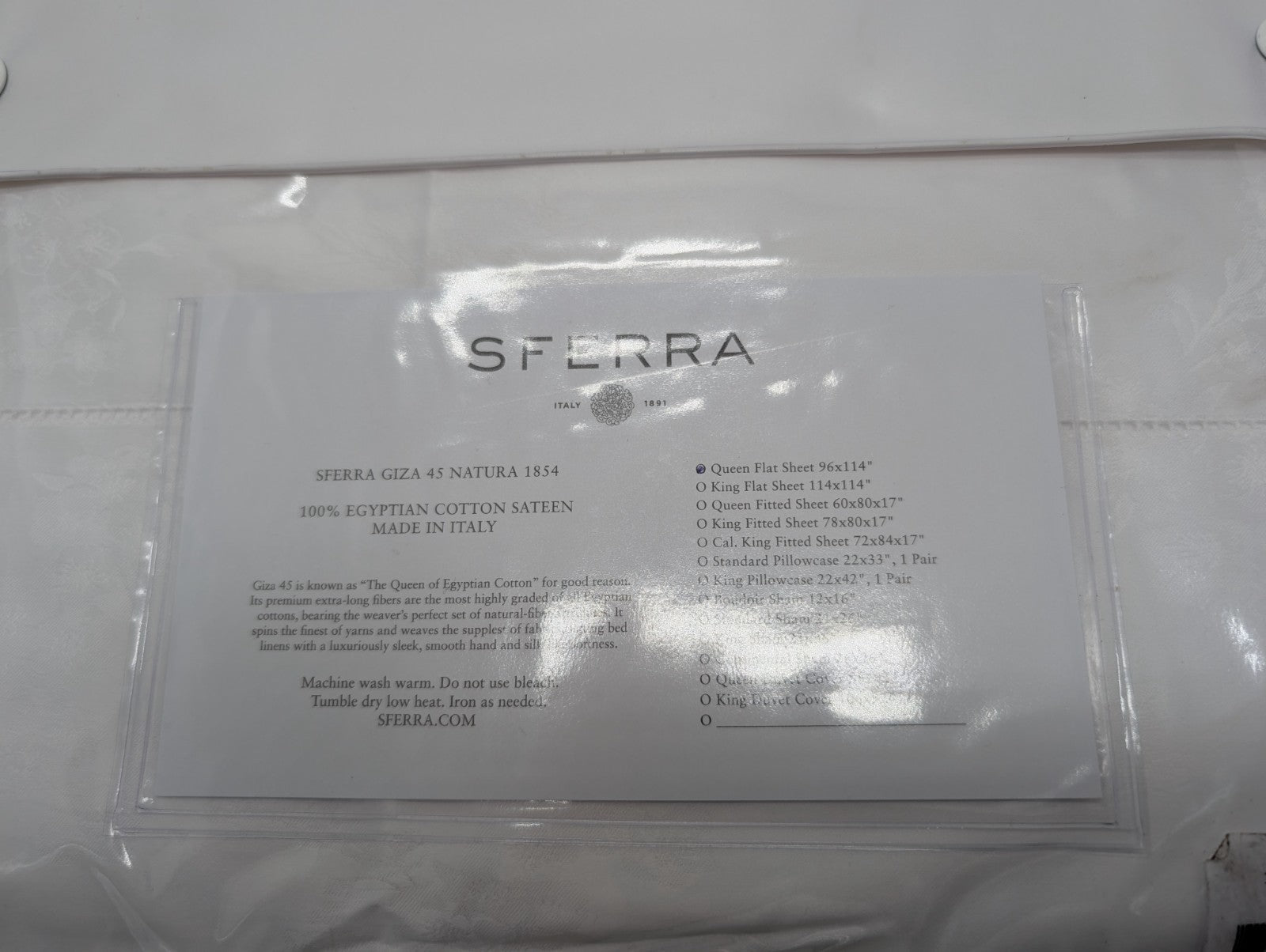Sferra Giza 45 Natura White Queen Flat Sheet Egyptian Cotton Sateen Jacquard NEW5