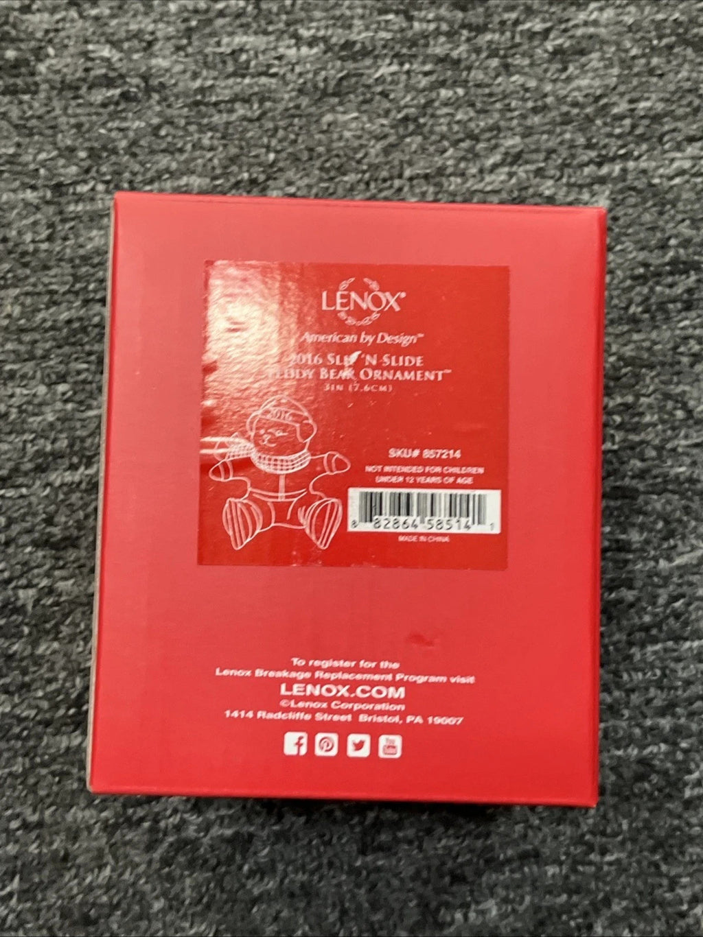 Lenox 2016 Teddy Bear Ornament Slip N Slide Ice Skating Christmas Annual NEW5