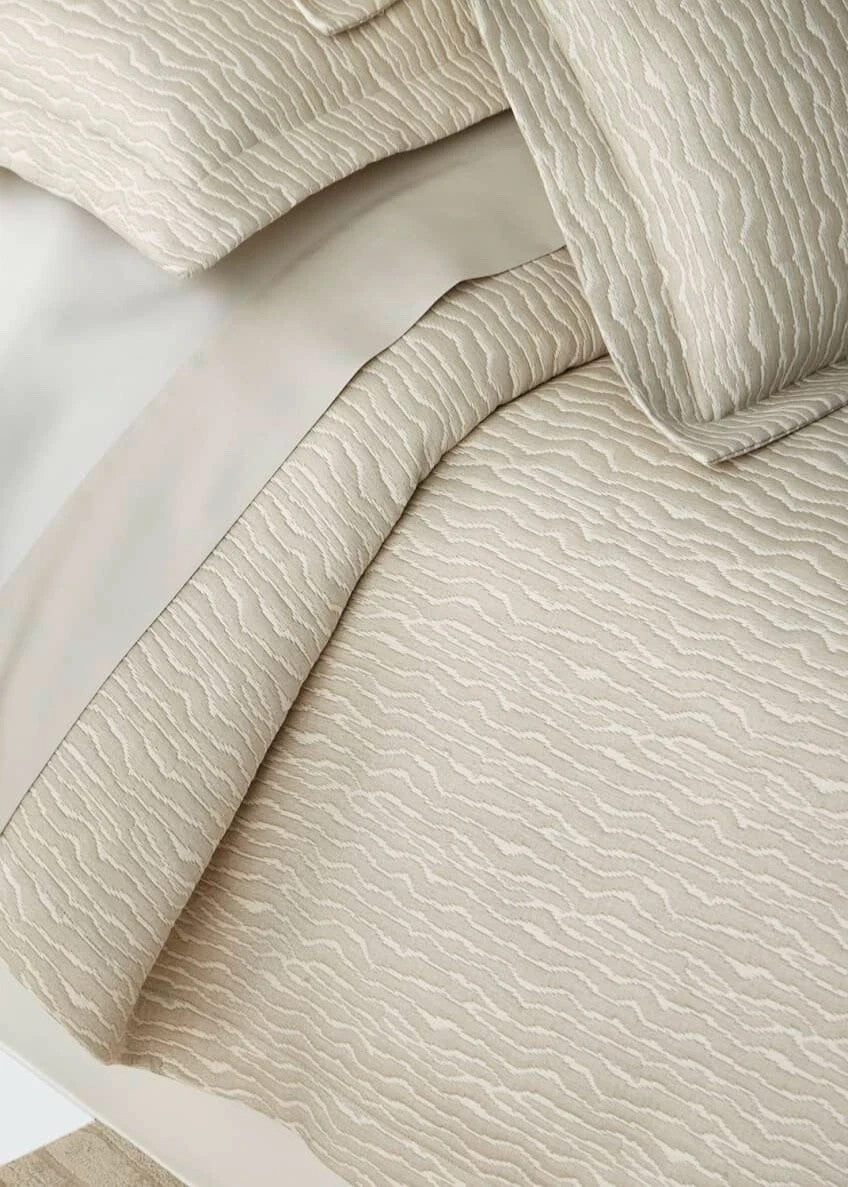 Sferra Ondate Dark Khaki King Blanket Cover Two Toned Textured Cotton Italy NEW1