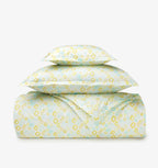 Sferra Geometrico Queen Duvet Set 3PC Aqua Yellow Diamond Percale Print Italy Ne9