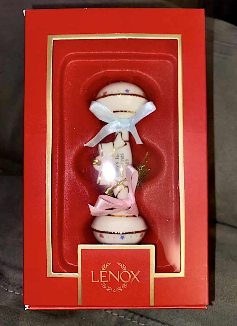 Lenox 2023 Baby's First Christmas Rattle Ornament 1st Ivory Gold Ribbon Gift NEW2