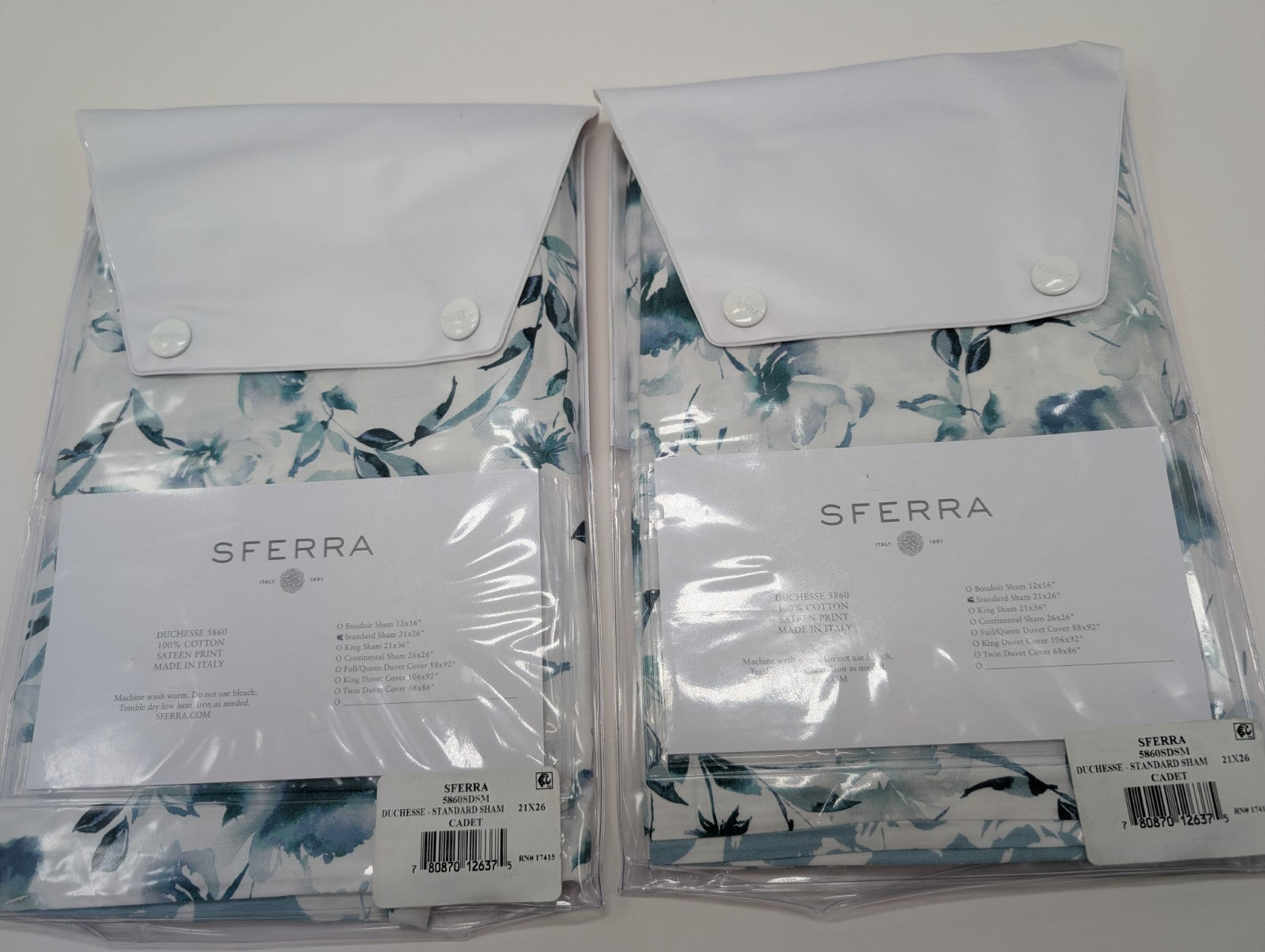 Sferra Duchesse Cadet Queen Duvet Sham Set 5PC Floral Print Reversible Italy NEW21
