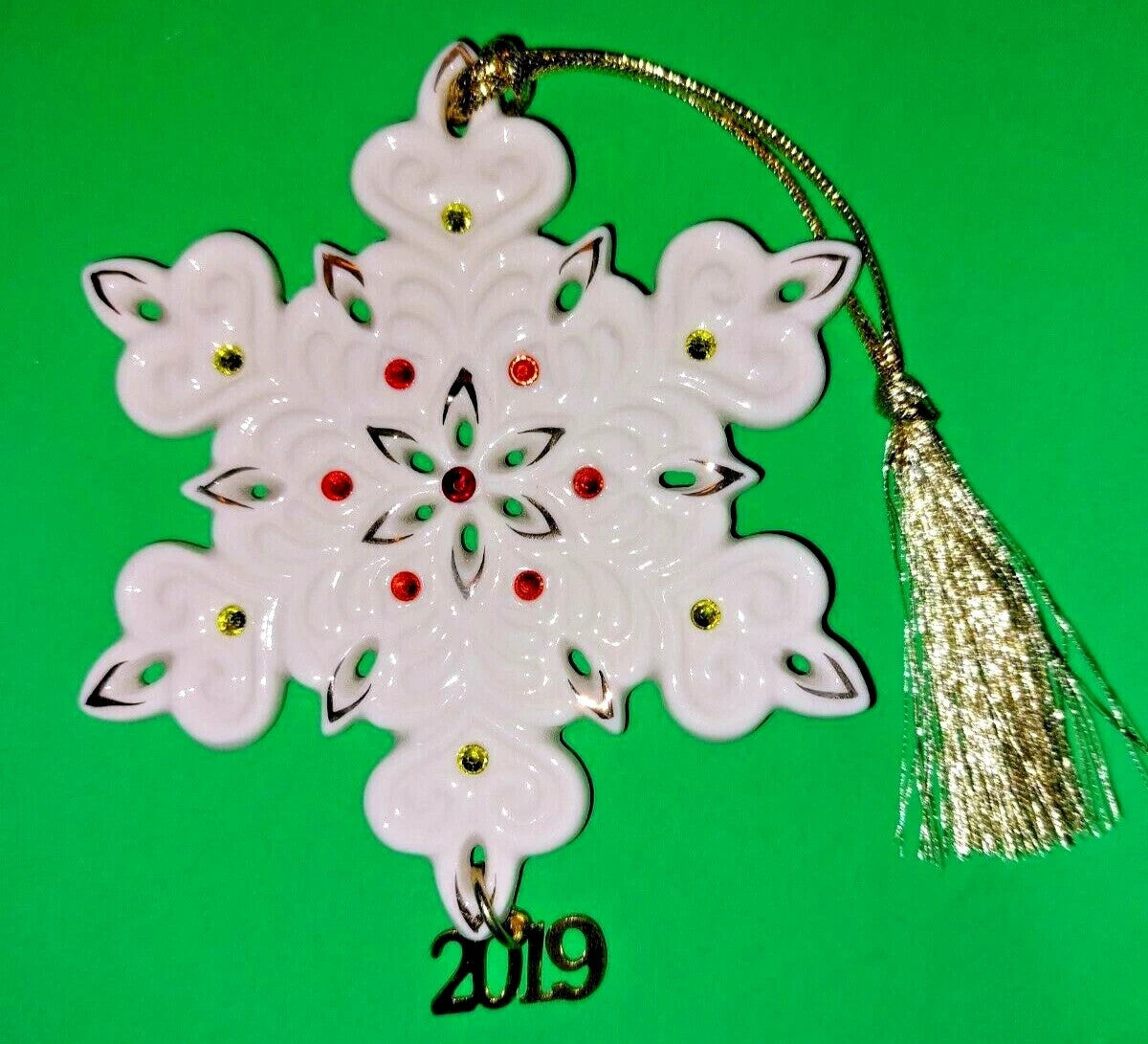 Lenox 2019 Gemmed Snowflake Ornament Annual Red & Green Crystals Christmas NEW15
