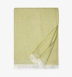 Sferra Costa Green Throw Blanket Kiwi Fringed Herringbone Weave Cotton 50x70 NEW1