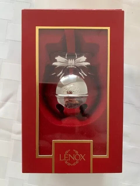 Lenox 2024 Jingle Bell Ornament Annual Silver Bow Red Ribbon Rings Christmas NEW4