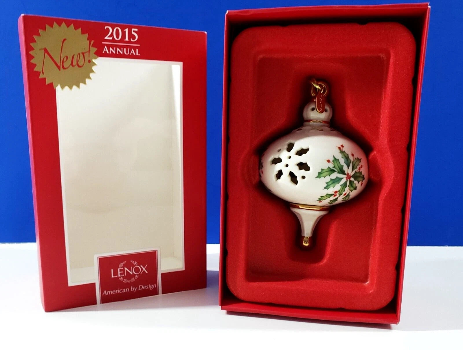 Lenox 2015 Holiday Pierced Ornament  Annual Holly Berries Christmas NEW IN BOX2