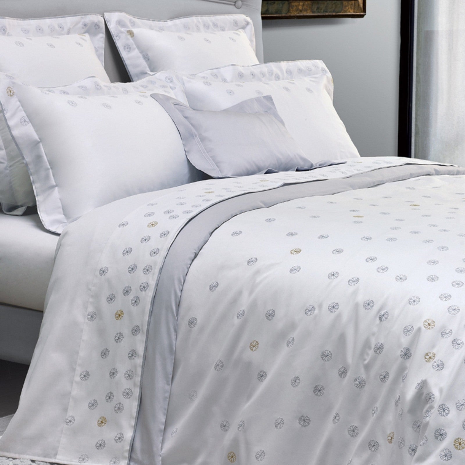 Yves Delorme Neige King Flat Sheet Embroidered Snowflakes Egyptian Cotton LE NEW3