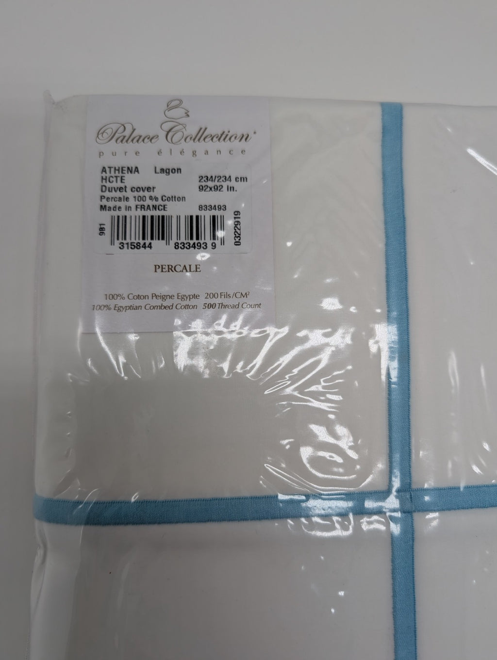 Yves Delorme Athena Queen Duvet Euro Set 3PC Aqua Stripes Egyptian Percale NEW7
