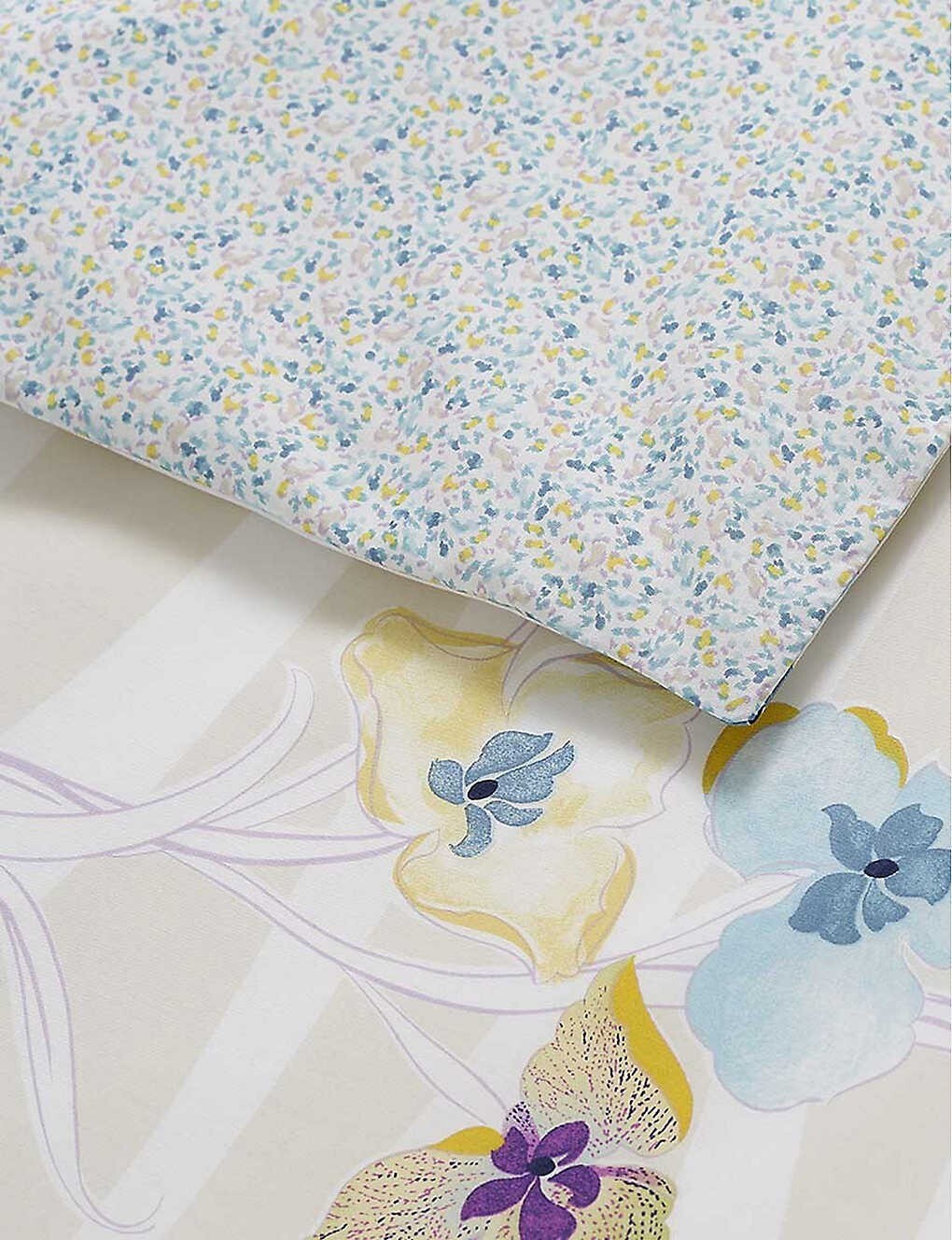 Yves Delorme Ondee King Duvet Multi Floral Print Cotton Percale Reversible NEW2
