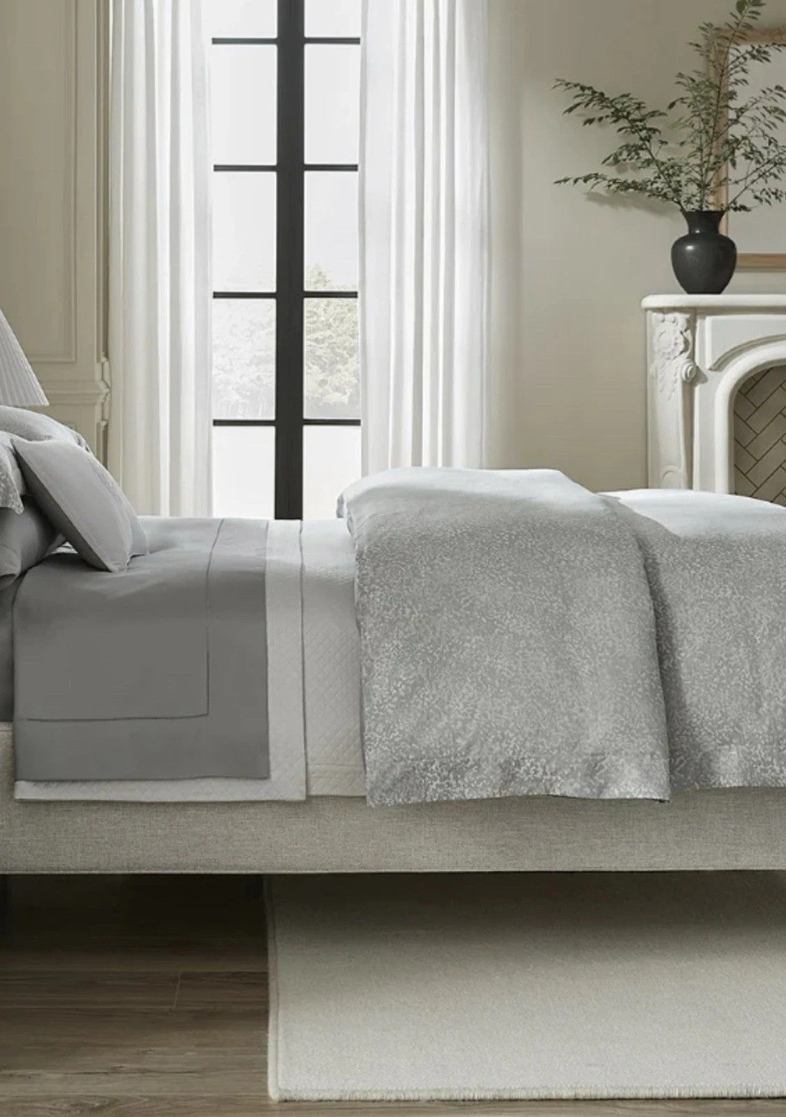 Sferra Bione Grey Queen Duvet Textured Pattern Cotton Sateen Jacquard Italy NEW5