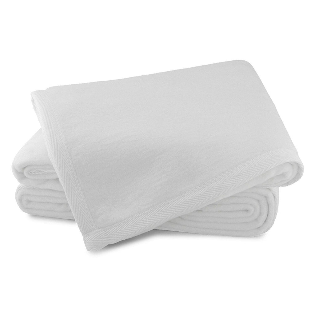 Sferra White Twin Plush Blanket Combed Cotton Home Collection Soft Portugal NEW1