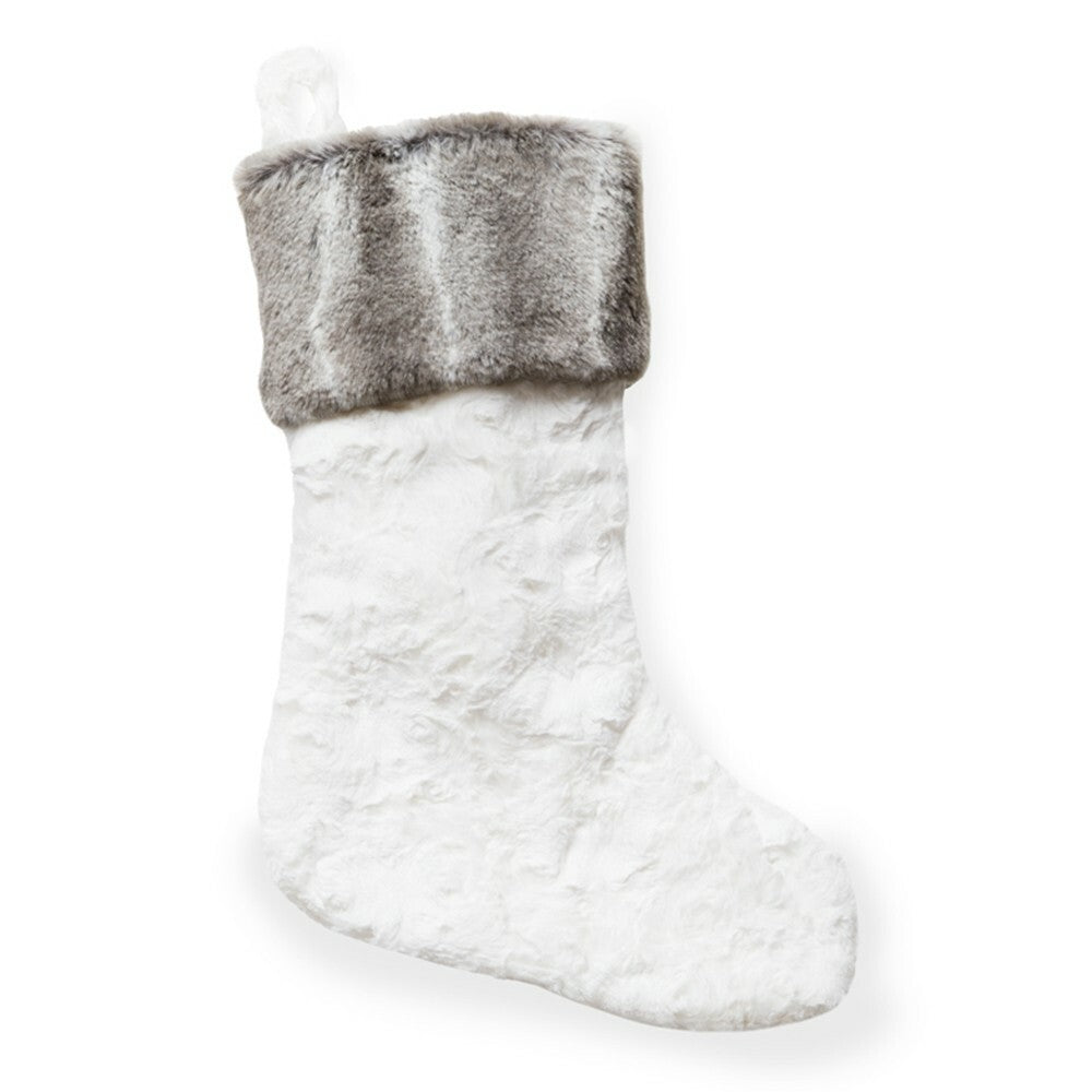 Sferra Stivali Christmas Stocking White Faux Fur Silver Cuff Soft Germany NEW0