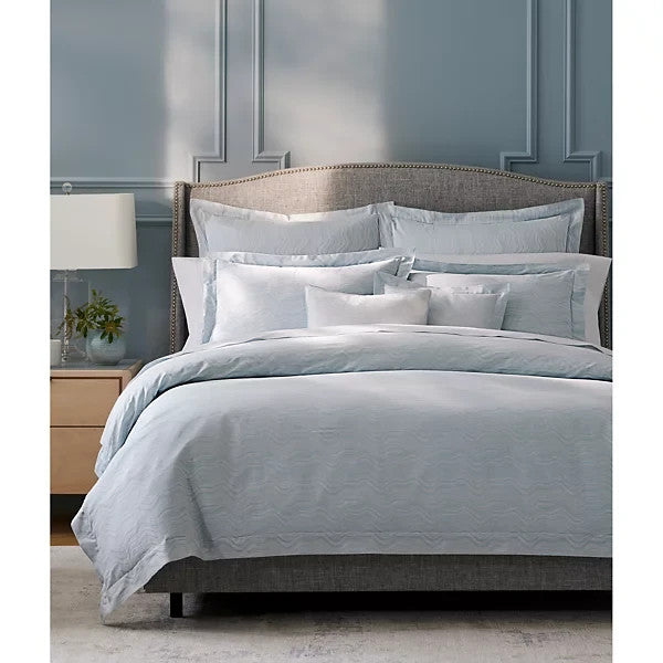 Sferra Onda Queen Duvet Cover Aquamarine Print Cotton Sateen Jacquard Italy NEW2