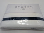 Sferra Estate White Queen Duvet Navy Applique Stripe Cotton Percale Italy NEW13