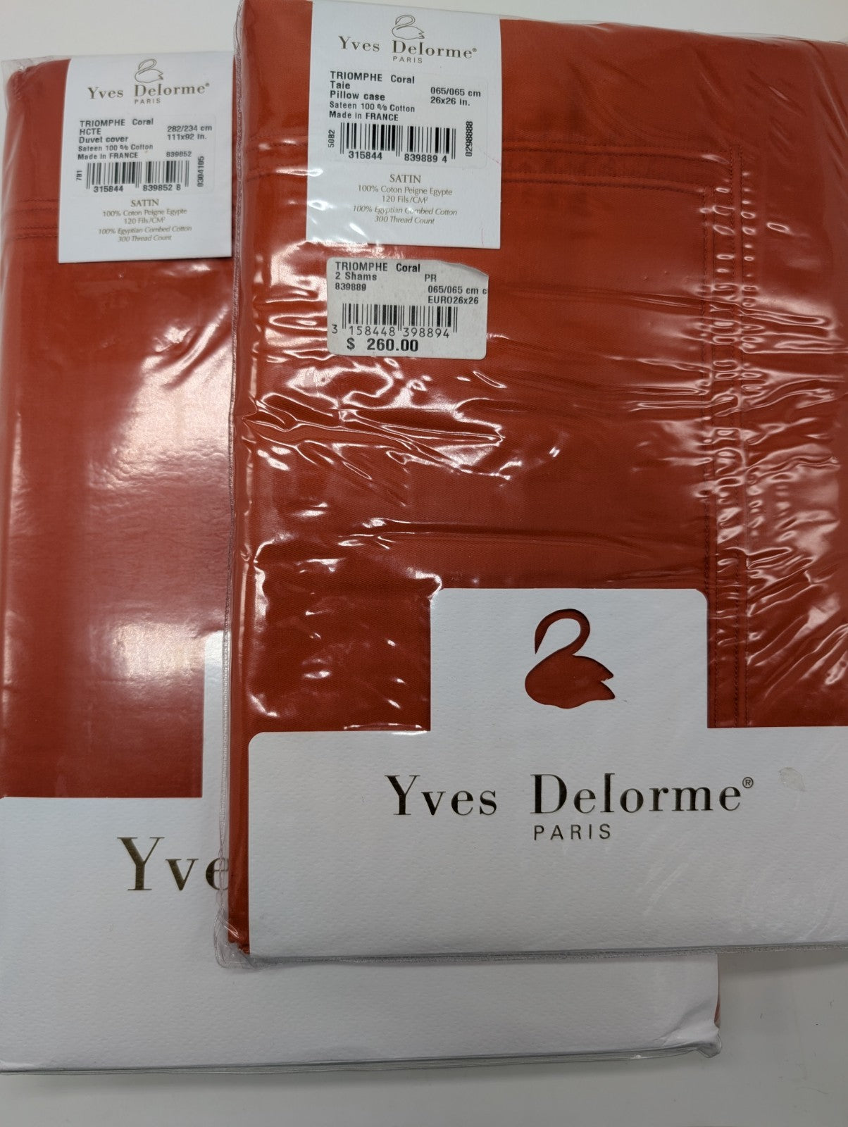 Yves Delorme Triomphe Orange King Duvet Set 3PC 100% Egyptian Cotton Sateen NEW16