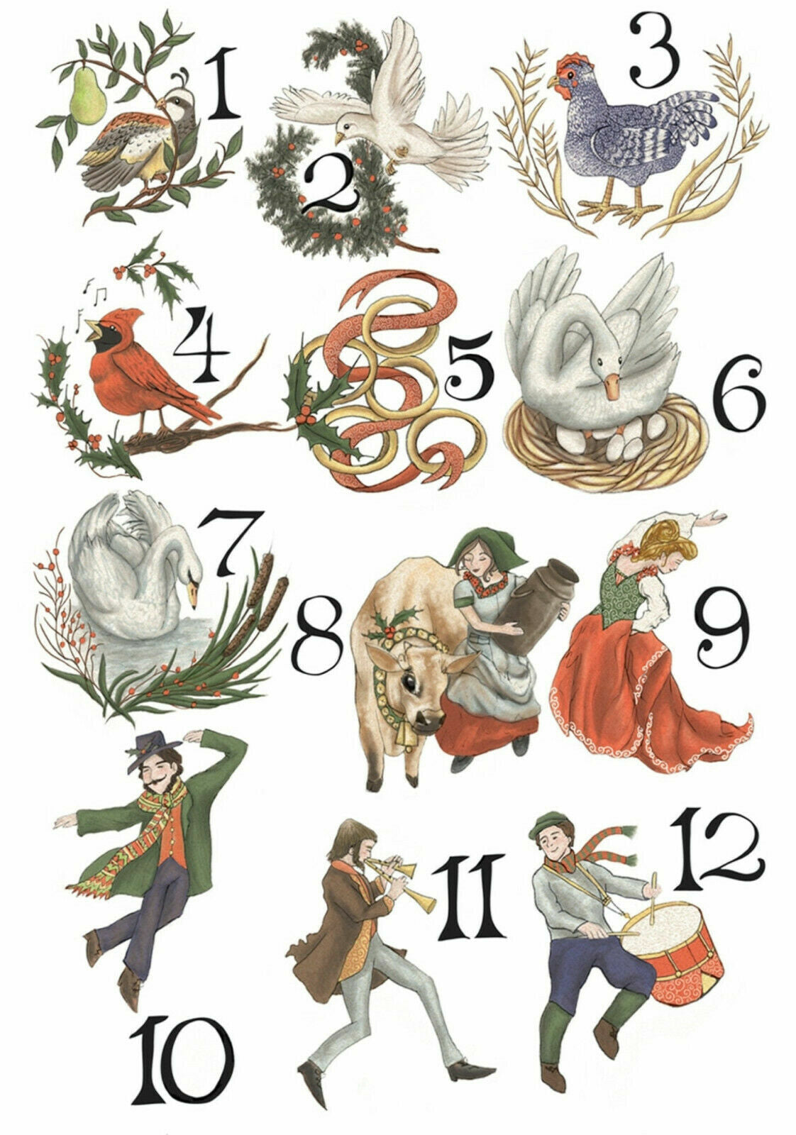 Lenox Twelve Days Of Christmas Ornaments  12PC Set Flat Oval 3 1/8" Large NEW1
