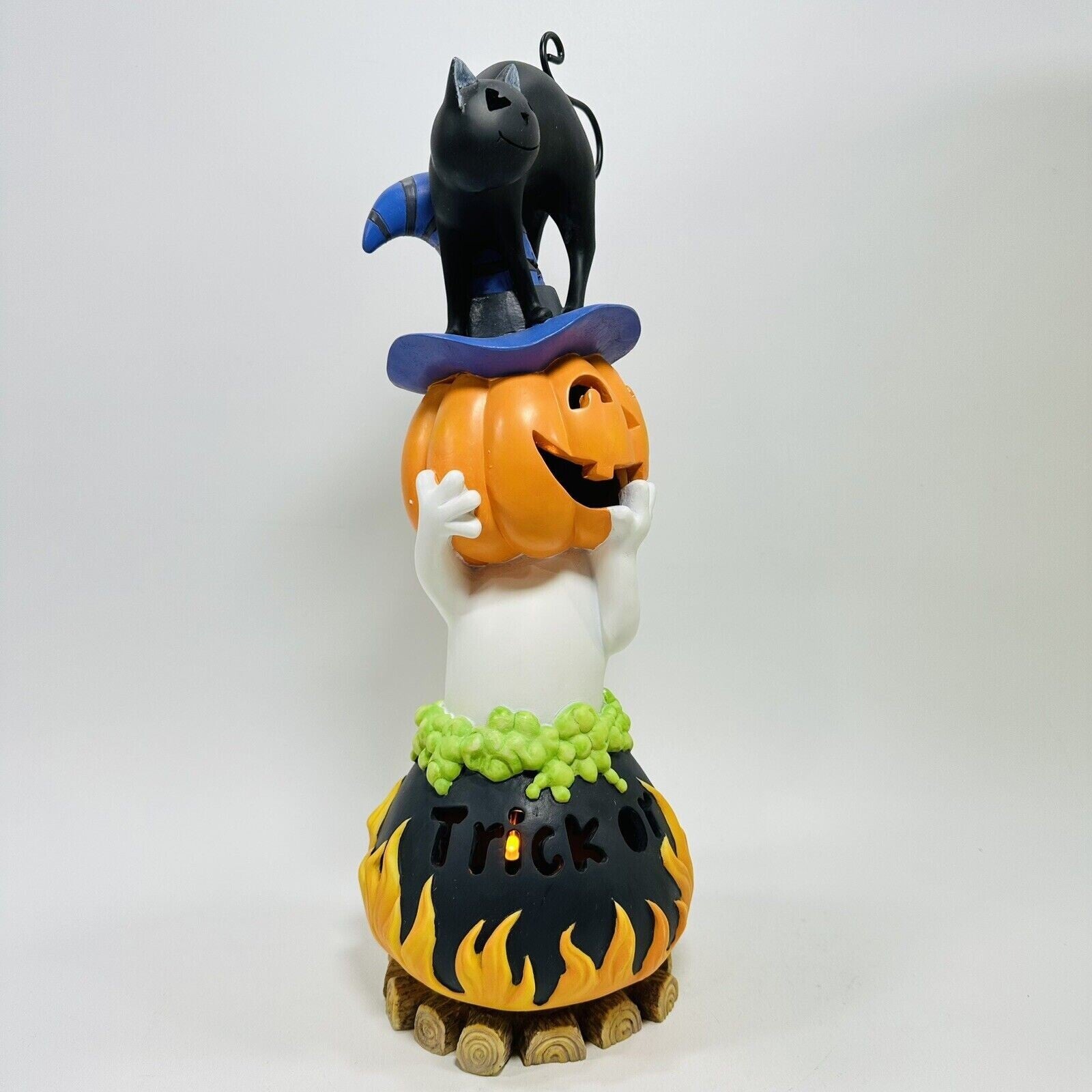Lenox Halloween Trick or Treat Lighted Figurine Black Cat Ghost Cauldron 16" NEW3