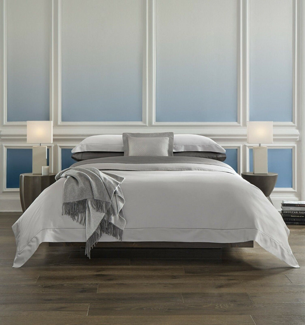 Sferra Giotto Gray Standard Pillowcases Flint Pair Solid Cotton Sateen Italy NEW6