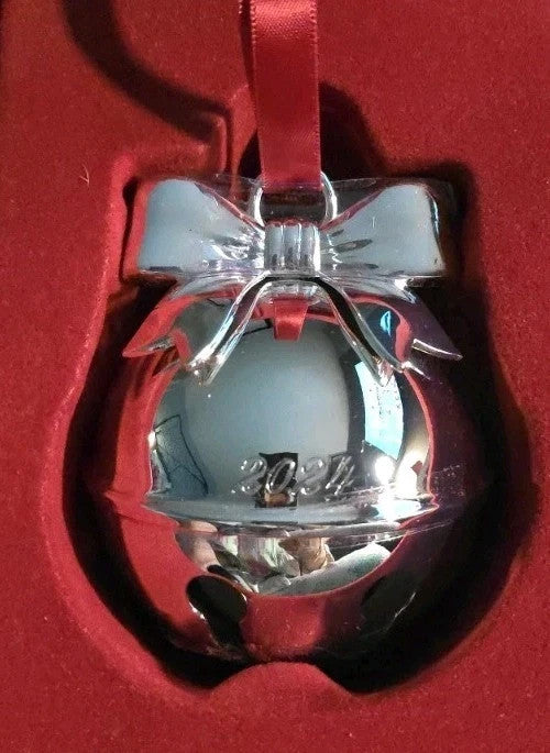 Lenox 2024 Jingle Bell Ornament Annual Silver Bow Red Ribbon Rings Christmas NEW5