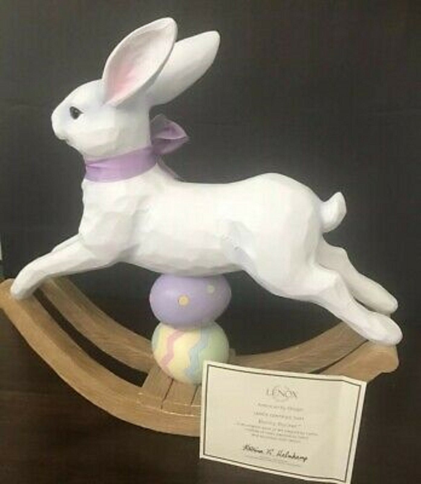 Lenox Easter Bunny Centerpiece Rocking Horse Figurine Ribbon Eggs 12 1/2" NEW2