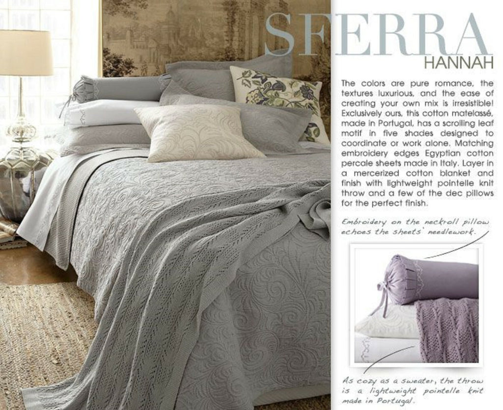 Sferra San Servo Hannah Grey Euro Shams Pair Floral 100% Cotton Matelasse NEW3