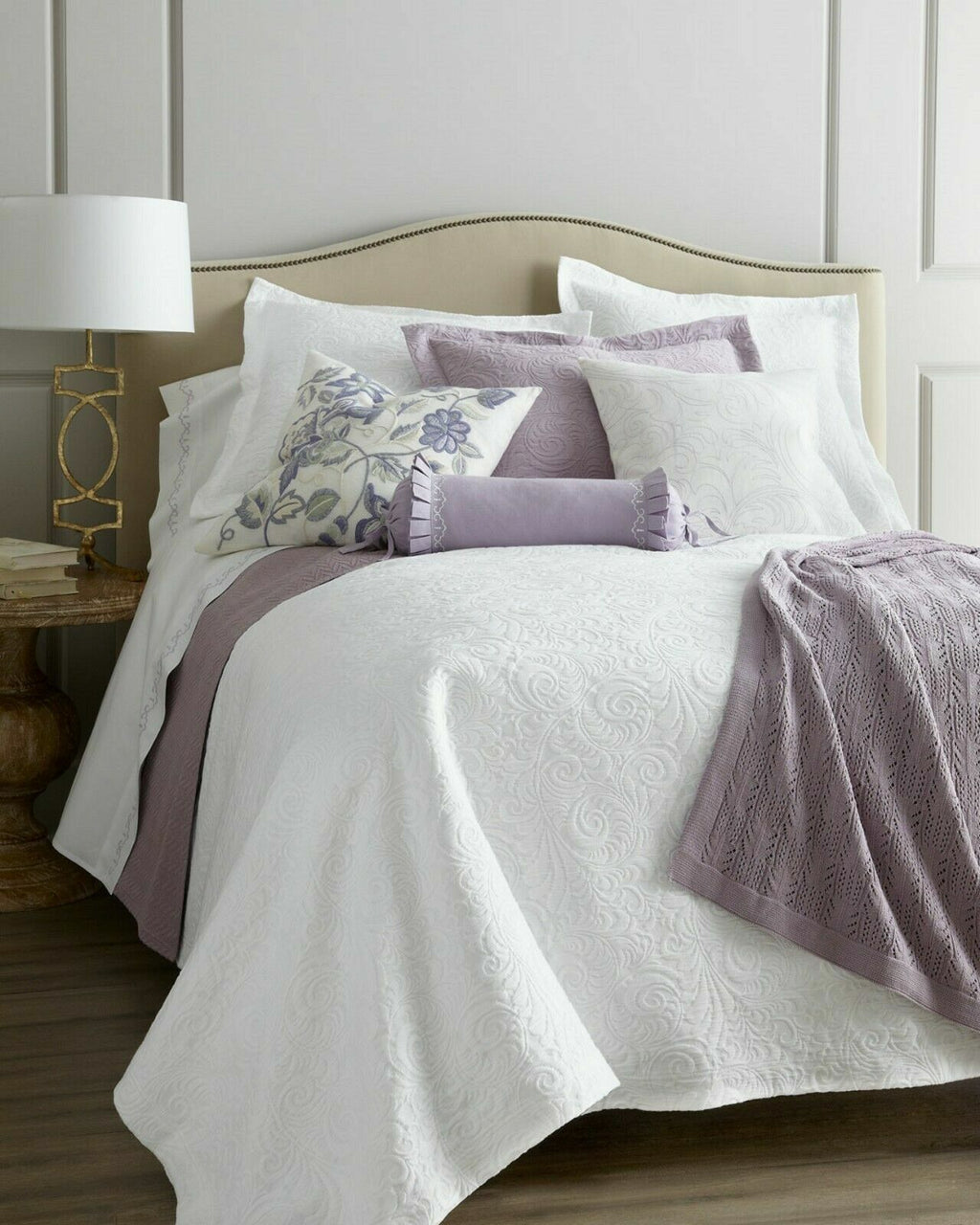 Sferra Hannah White Euro Continental Sham Scroll 100% Cotton Matelasse NEW1