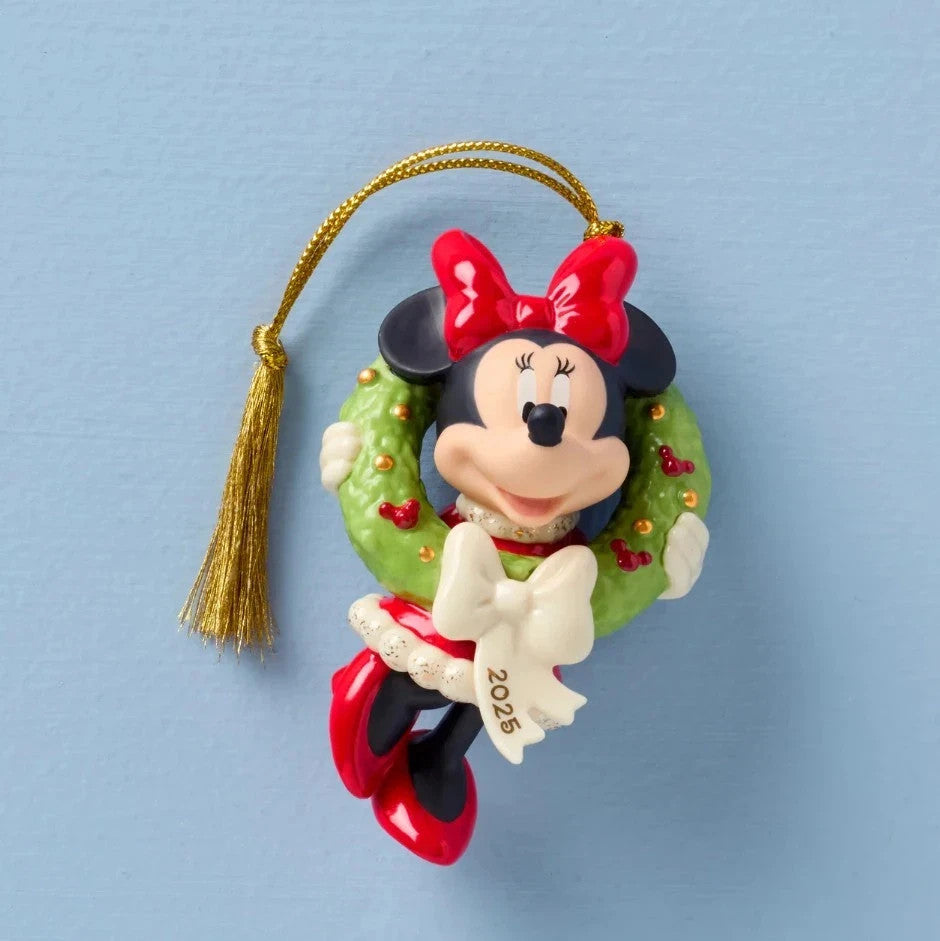 Lenox Disney 2025 Minnie Ornament Figurine Mouse Holding A Wreath Christmas NEW4