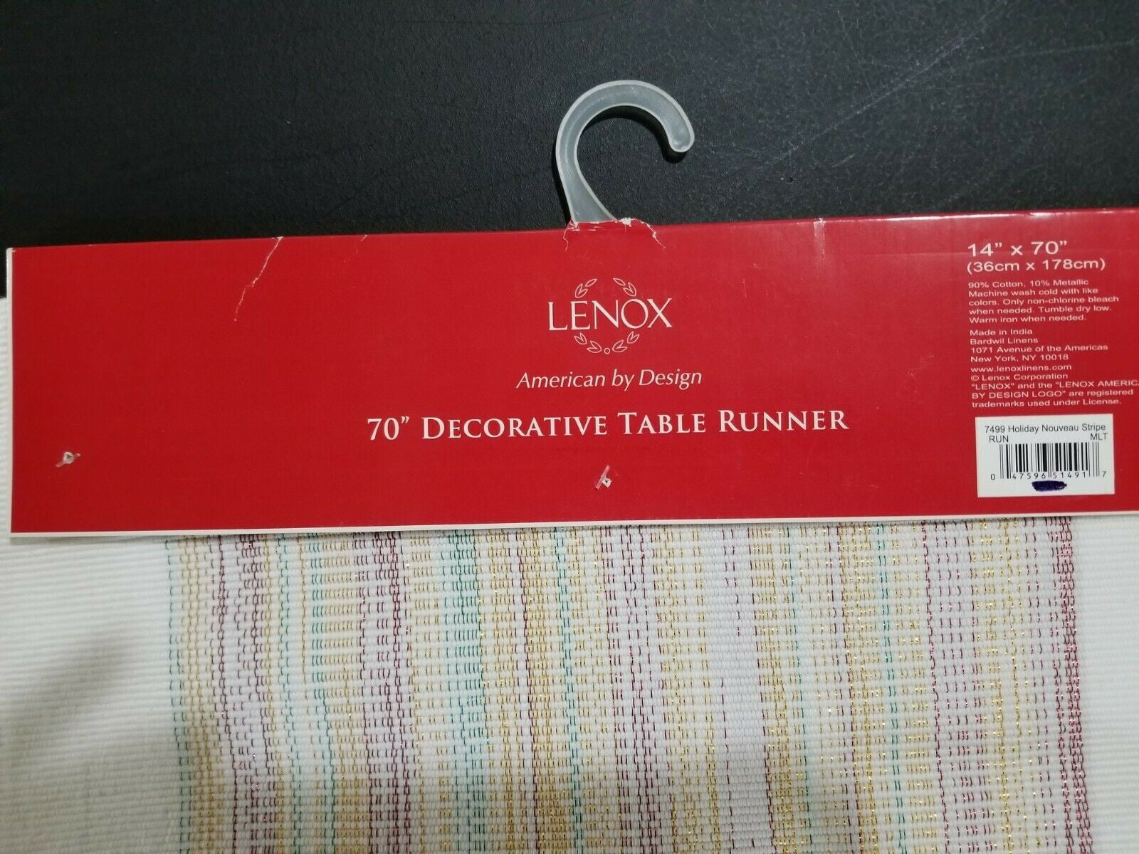 Lenox Holiday Table Runner Nouveau Metallic Multi Color Stripe Christmas 70" NEW1