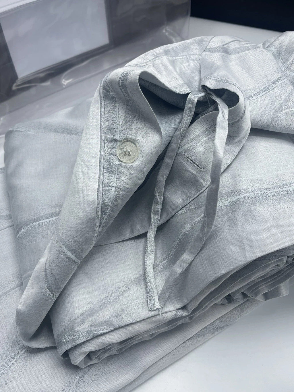 Sferra Tovino King Silver Blue Duvet Waves 100% Cotton Sateen Jacquard Italy NEW7