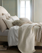 Sferra Amelia Ivory Throw Pillow Quilted Cotton Matelasse Scroll Square 20" NEW4