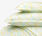 Sferra Geometrico Queen Quilt Aqua Yellow Diamond Cotton Percale Print Italy NEW7