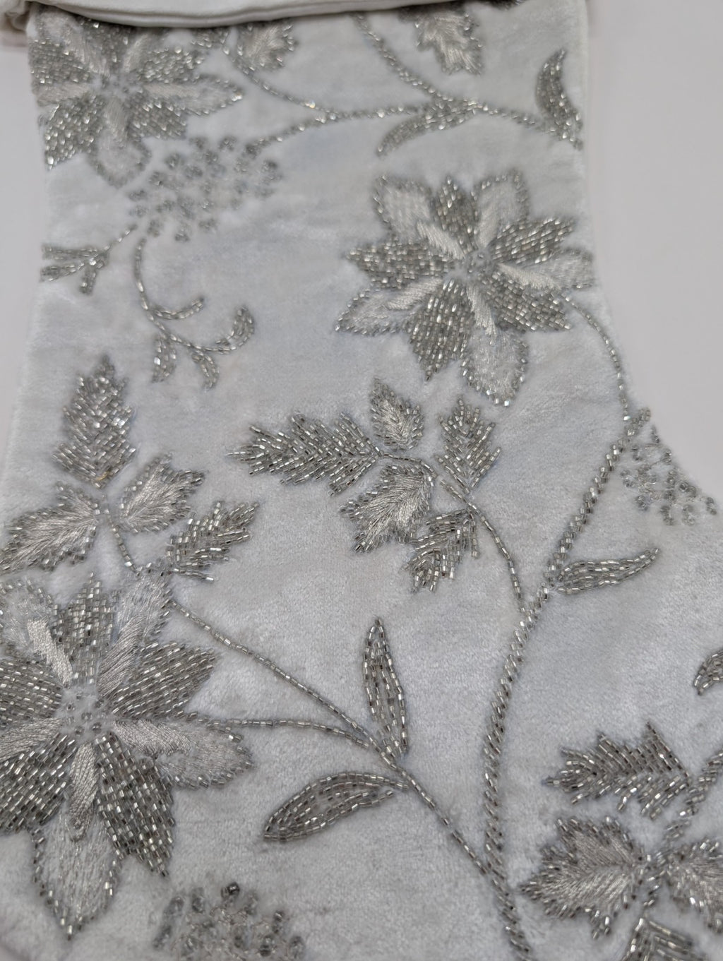 Sferra Allegria Velvet Christmas Stocking Poinsettia Ivory Silver Embroidery NEW8
